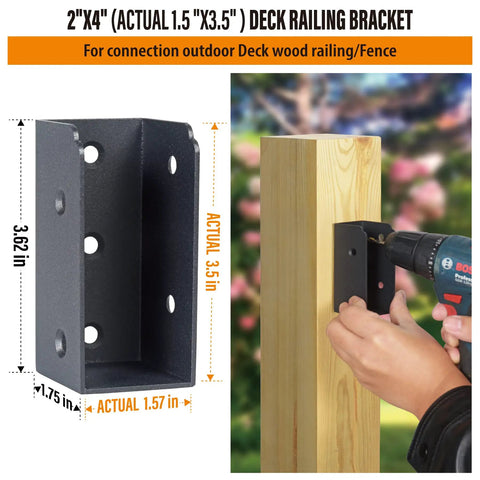 12 Pack Stainless Steel Deck Railing Brackets Connectors For 2x4 Railing Wood Posts Black Finish Concealed Mounts Heavy Duty Outdoor Deck Hardware Kit For Strong Secure Railings