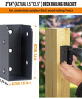 Four Pack Stainless Steel Deck Railing Brackets Connectors For 2x4 Wood Posts Black Finish Concealed Mounting in use on post