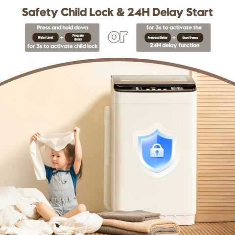 No Sweat 28 Lb Fully Automatic Portable Washing Machine with safety features and child lock, compact design for small spaces.