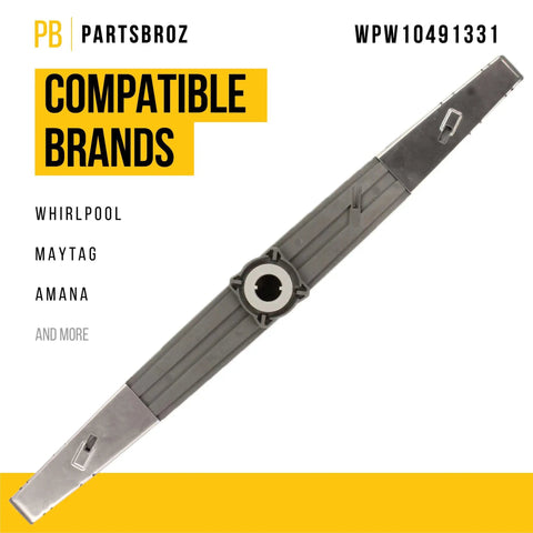 Upper view of Lower Spray Arm WPW10491331 For Whirlpool Amana Maytag Dishwashers Replacement Part Replaces AP6022259 PS11755592 WPW10320512