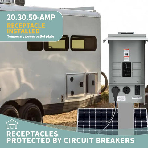 Heavy Duty Temporary Power Outlet Panel With 20 30 And 50 Amp Receptacles, RV Electrical Panel With Breaker, ETL Listed