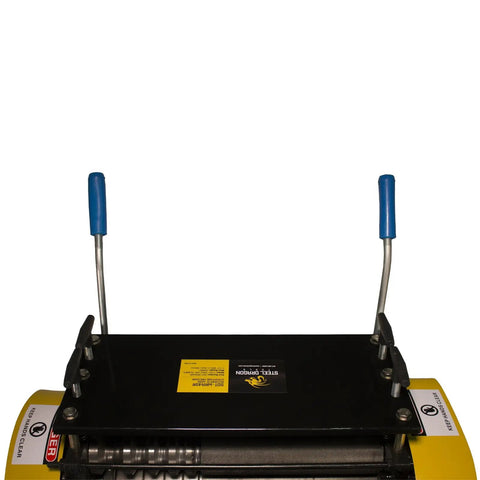 Top view of WRA40R Automatic Electric Wire Stripping Stripper Workhorse, featuring dual levers and cutting assembly, for copper and aluminum.