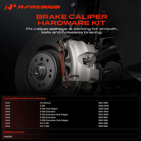 Ultimate Heavy Duty Front Disc Brake Hardware Kit For Ford F-150 Bronco E-Series 94-03 Replaces H5620Q Ensures Smooth Stops And Top Safety With Durable Springs Boots Covers For Your Old Truck, brake caliper close-up