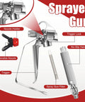 Heavy Duty Airless Paint Sprayer Gun Kit With 3600 PSI And A 50 Foot High Pressure Hose, showing nozzle holder and trigger.