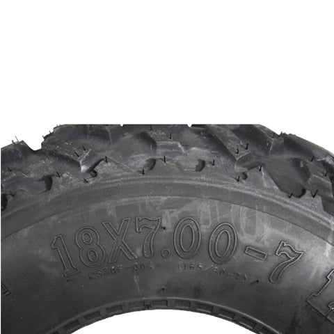 Close-up of Pathfinder K530 Front Off Road Tire For 4x4 ATVs UTVs And Go Karts 18x7-7 showing rugged tread pattern.