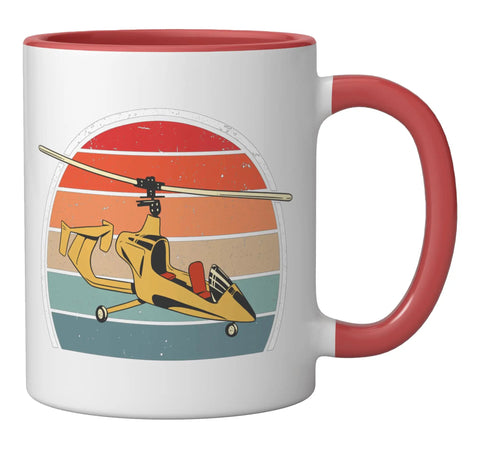 Vintage Autogyro Ceramic Mug With Retro Motif In Red And White 11 Ounce Microwave And Dishwasher Safe Perfect Aviation Enthusiast Gift For Gyroplane Fans