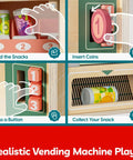 Steps showing Wooden Vending Machine Play Set For Kids Built For Realistic Pretend Shopping Fun With Snack Bars And Drink Cans.