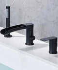 Matte Black Roman Bathtub Faucet Set With Handheld Shower Sprayer 3 Hole Deck Mount Tub Filler Waterfall Spout Valve Included Modern Spa Look For Your Bath on a deck mount