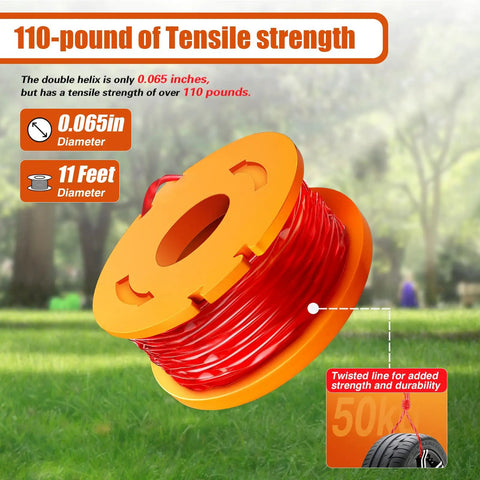 Auto Feed Trimmer Spool Line 0.065 Inch 11 Ft Refills with orange spool for Electric String Trimmers and Weed Eater Edgers