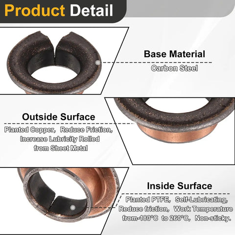 Hella Tough 40 Pack Flanged Sleeve Bearings 8Mm Bore X 10Mm OD With 15Mm Flange Sintered Bronze Oilless Bushings close-up showing carbon steel and copper surfaces.
