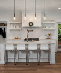 Cozy Rustic Farmhouse Wood And Glass Pendant Light For Kitchen Island And Dining Room With Teardrop Mouth Blown Glass