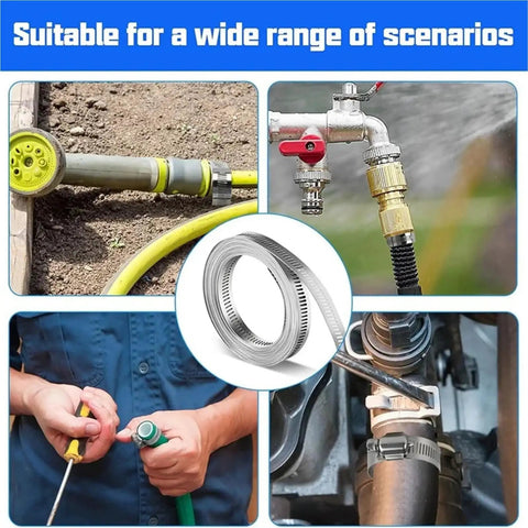 Two Pack Heavy Duty Stainless Steel Pipe Clamps With Adjustable Worm Gear Screw For Securing Hoses And Pipes Under High Pressure Without Slipping Or Leaking During Any Rough Job Around The House Or Shop; stainless steel hose clamp