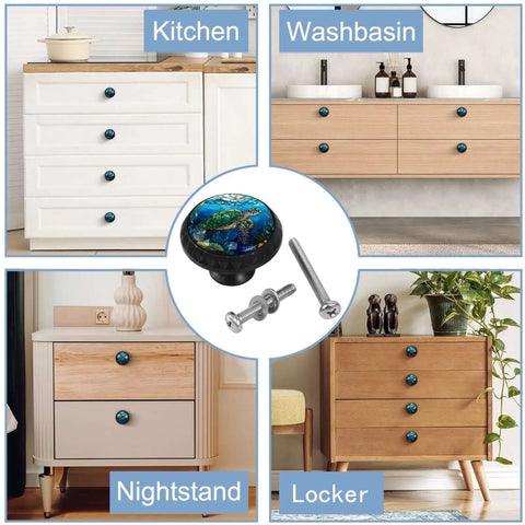 4 Pack Stained Glass Sea Turtle Cabinet Knobs Set Totally Dope Glass Drawer Knobs For Kitchen Cupboards Black Cabinet Hardware Dresser Pull Handles For Cabinets And Dressers on furniture