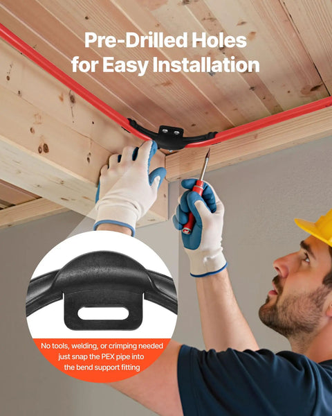 Installation of 20 Pack One Half Inch PEX Tubing Bend Support 90 Degree Elbow Clamp With Nail Tab in ceiling