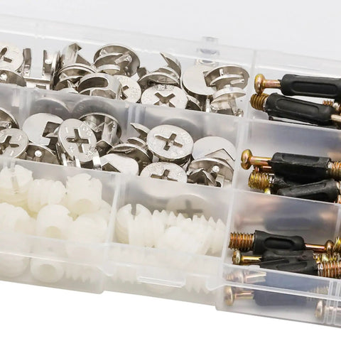 Box of 3 In 1 Connector Bolt And Dowel Set With Preinserted Nut For Furniture Fittings Zinc Alloy Fasteners Screws And Expansion Hardware