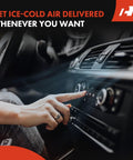 Hand adjusting AC in car with Volkswagen Audi AC Compressor Solenoid Valve PXE16 PXE14 Replacement for cooling.