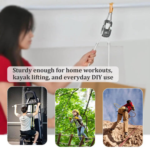 Heavy Duty Pulley System Kit Open Pulley Block With 32Foot Nylon Rope And Hooks For Easy Lifting And DIY Projects Durable Steel Construction Chrome Plated Finish used for home workouts and DIY lifting