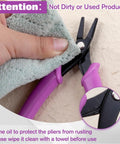 5.5 Inch Mini Flat Nose Pliers for Jewelry Making Duckbill Pliers with Smooth Jaw Bend and Straighten Wires Open Rings One Hand Spring Loaded Handy Tool for DIY Jewelry Craft, black and purple handles