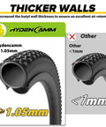 Comparison of Hyden's thicker inner tube walls over 1.05mm versus others under 1mm for air retention.