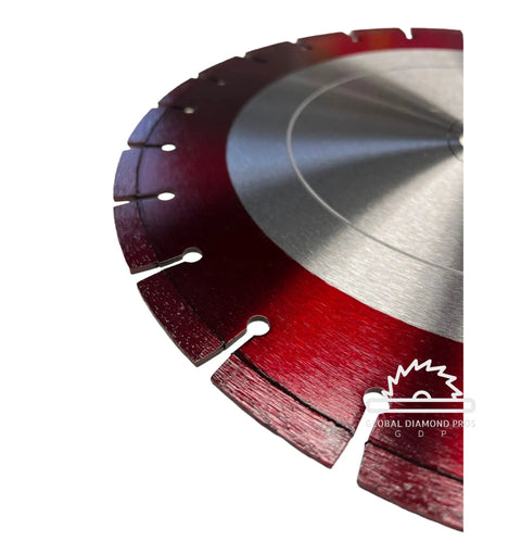 Close-up of a single 6 Inch Early Entry Green Concrete Diamond Blade with red finish and no-chip design for smooth, long-lasting cuts.