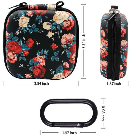 Premium Rugged Hard Eva Earbud Case With Sturdy Carabiner Loop For Wireless Headsets And AirPods Compatible, vintage rose pattern.