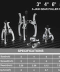 4 Piece 3 Jaw Gear Puller Set For Gears Pulleys Bearings And Flywheels Fully Assembled Removal Tool Heavy Duty Drop Forged CRV Steel