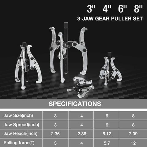 4 Piece 3 Jaw Gear Puller Set For Gears Pulleys Bearings And Flywheels Fully Assembled Removal Tool Heavy Duty Drop Forged CRV Steel