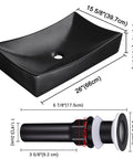 Sleek Porcelain Vessel Sink 26x15 Inches Above Counter Rectangle With Pop Up Drain Set, Black Industrial Modern Vanity Basin