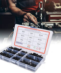 380 Pieces Self Tapping Screws Kit Black Carbon Steel Round Head Self Drilling Screws With Washers open box in workshop