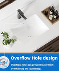 18.3 Inch Rectangular Undermount Bathroom Sink White Ceramic Porcelain With Overflow in modern bathroom setting, top view