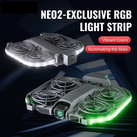 Neo2 Halo LED Light Strip For DJI Neo 2 Drone With RGB Night Lighting, showcasing vibrant colors in flight.