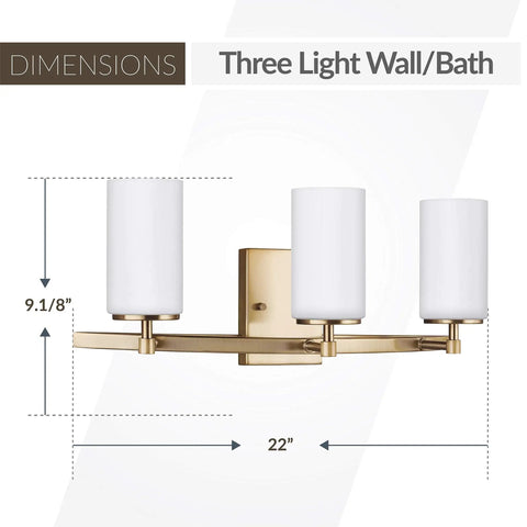 Alturas Three Light Vanity Fixture For Wall And Bath In Satin Brass Sleek 22 Inch Wide 9.1 Inch Tall Steel Construction