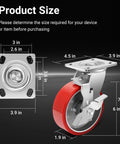 6 Inch Heavy Duty Industrial Grade Caster Wheels Set Of 4 with measurements and aluminum core PU wheels, brake swivel view