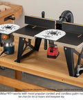 USA Made Portable Benchtop Router Table With Straight Up Precision Fence, showcasing dual router setup on sturdy base.