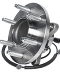 Front Wheel Bearing Hubs Assembly Kit For 2009 2010 Ford F150 RWD With ABS Sensor 6 Bolt Front Hubs Replacement Pair Includes Both Front Wheel Bearings And Hubs, single hub close-up view with ABS sensor visible