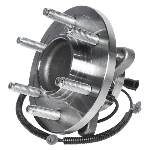 Front Wheel Bearing Hubs Assembly Kit For 2009 2010 Ford F150 RWD With ABS Sensor 6 Bolt Front Hubs Replacement Pair Includes Both Front Wheel Bearings And Hubs, single hub close-up view with ABS sensor visible