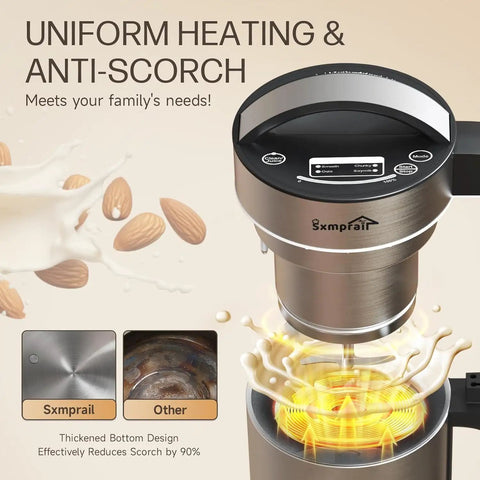 Built-In Filter 304 Stainless Steel Almond Milk Maker With 50oz Capacity, 8 In 1 Blender, showing anti-scorch feature