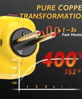 Close-up of 100W Plastic Welder Kit Hot Stapler with fast heating feature, showing temperature gauge up to 400°C.