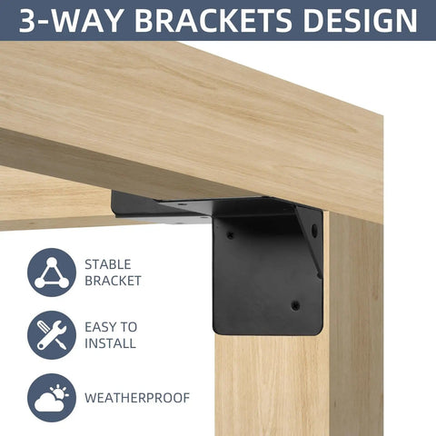3-Way Right Angle Pergola Corner Bracket Kit, 4x4 Inch, installed on wooden pergola showing stability and installation