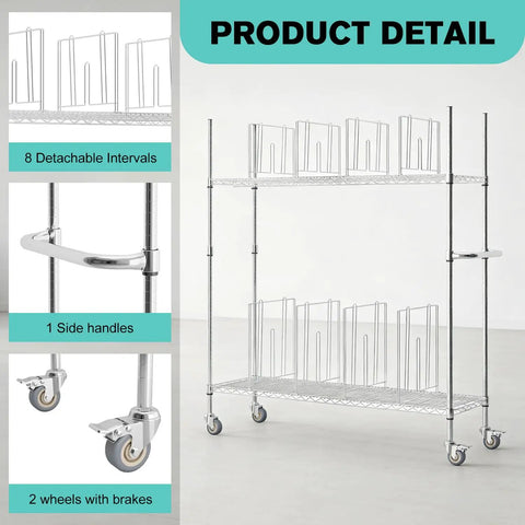 No Sweat Setup Heavy Duty Wire Cart Smooth Rolling 2 Tier cardboard box storage rack with 8 detachable intervals and wheels.