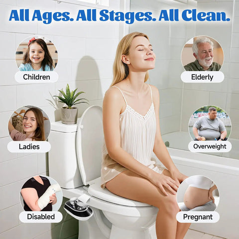 Bidet Toilet Attachment With Self Cleaning, Hot And Cold Water Spray, non electric sprayer visual for diverse users in bathroom