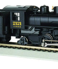 Prairie 2-6-2 Locomotive With Smoke And Tender CB and Q 2121 HO Scale Model Train on tracks, detailed view with metal wheels and siderods