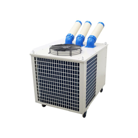 Heavy Duty Industrial Spot Cooler 29800 Btu Portable Ac Unit 220 Volt with multiple ducts for cooling in industrial settings.