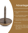 Knockout Vintage Brass Cap Tacks Rock Solid For Upholstery And Wood Furniture No Sweat Installation Heavy Duty Bronze Thumb Pins For Rustic Home Makeovers 10 Pack displayed with curved nail and solid cap.
