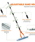 15 Inch Dethatcher Lawn Rake With Adjustable Handle For Thatch Removal And Scarification, showing features