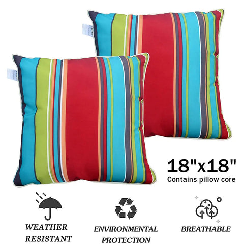 Two Outdoor Throw Pillows 18x18 With Cover And Inserts Included Striped Water Resistant Cushions For Patio Furniture Decor Fade And UV Resistant Polyester Cover Hidden Zipper Indoor Outdoor Use