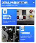 Close-up of control console and three-cam system on Heavy Duty Disposable Paper Cup Forming Machine With Large Hopper For High Volume Beverage Factories Bakeries And Dessert Shops Needing A Straight Up Consistent Cup Supply.