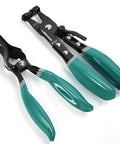 LIBRATON 2-piece hose clamp pliers set with green ergonomic handles and swivel jaws (top-down view)