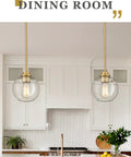 Gold Pendant Lights For Kitchen Island With Clear Glass Globe Shade Modern Farmhouse Hanging Light Fixtures In Dining Room