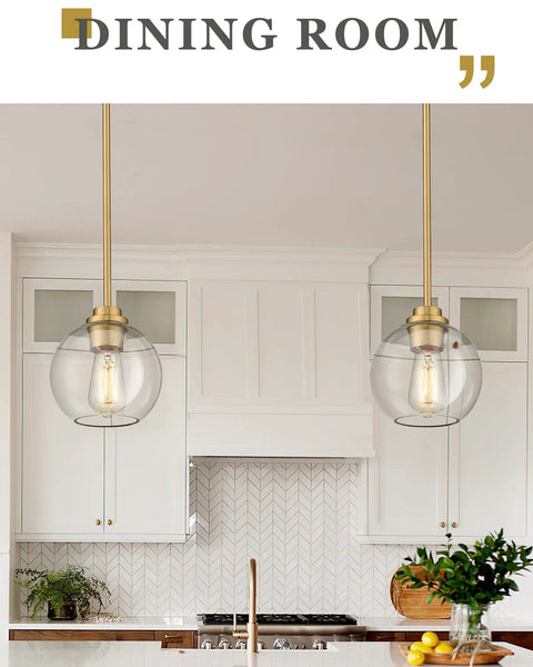 Gold Pendant Lights For Kitchen Island With Clear Glass Globe Shade Modern Farmhouse Hanging Light Fixtures In Dining Room
